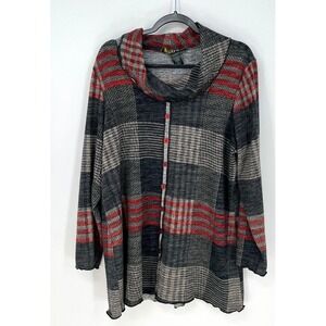 PURE Essence Womens Plaid Cowl Neck Tunic Size L Teacher Artsy Lagenlook Office